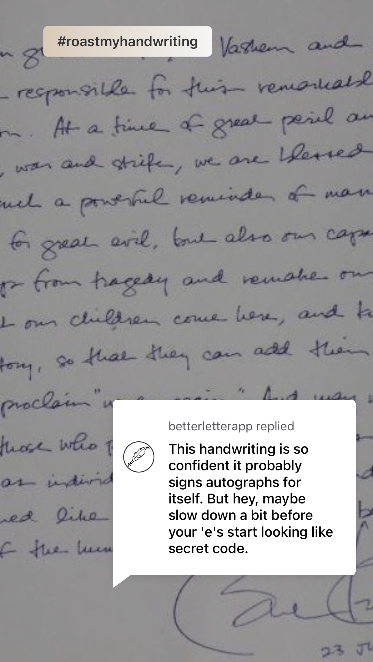 Barack Obama handwriting roast